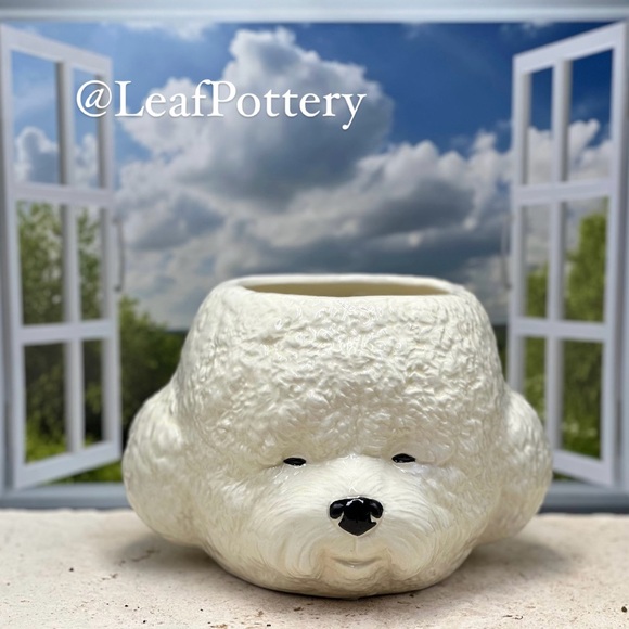 Bichon Frise White dog head-shaped Ceramic planter without drainage hole - Picture 3 of 9